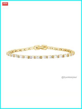 14K Gold Plated Tennis Bracelet Emerald Cut CZ 6.5 In